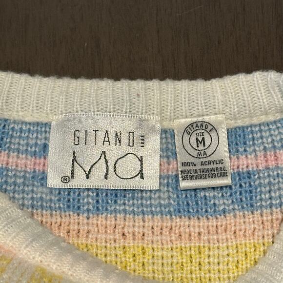 Gitano Ma Vintage M Sweater Pastel Floral Crew Neck 80's Cosplay Easter Spring - Picture 2 of 8